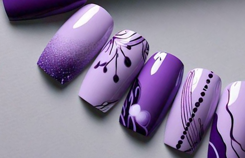 Lila mintás műköröm